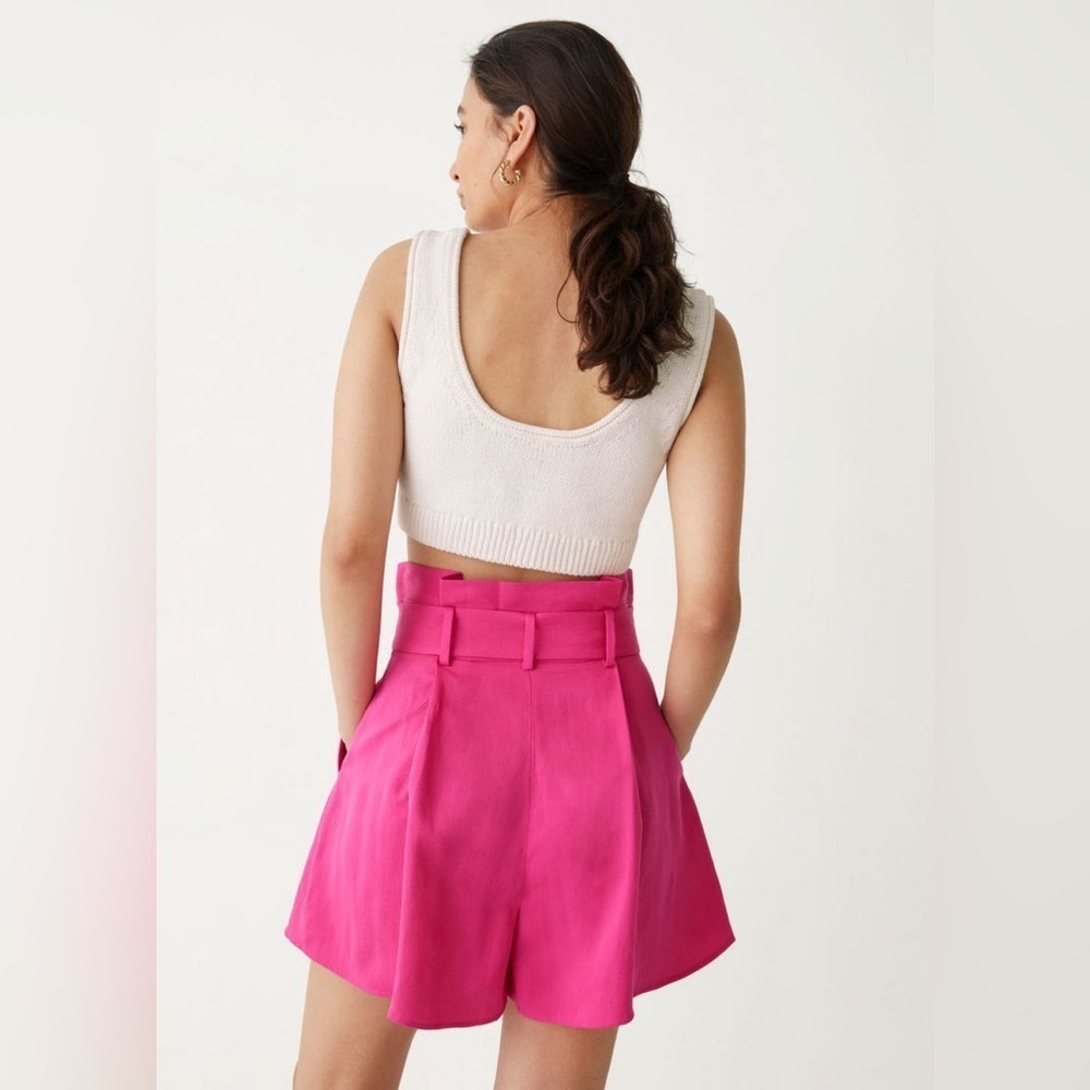 NWT & Other Stories Pink Paper Bag High-Waisted Shorts In Size 8 - Picture 11 of 12